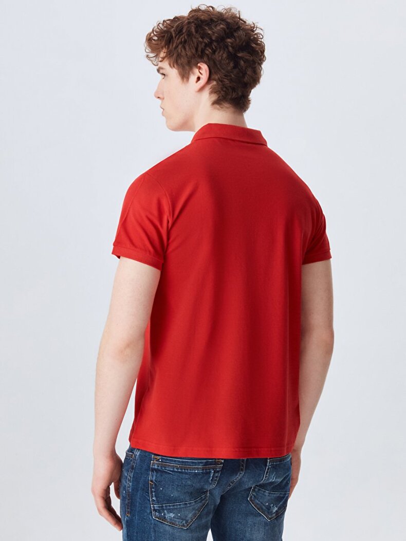Zipper Closing Polo Red T-shirt