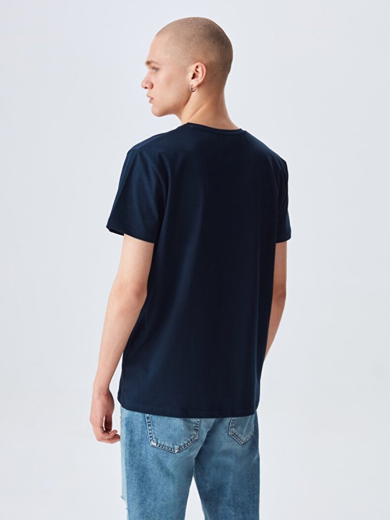 V-neck Basic Short Arm Slim Navy T-shirt