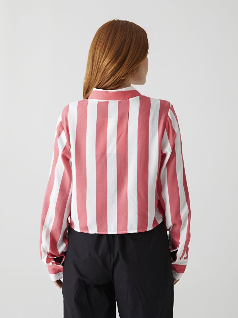 Thick Striped Print Long Sleeve Short Shirt