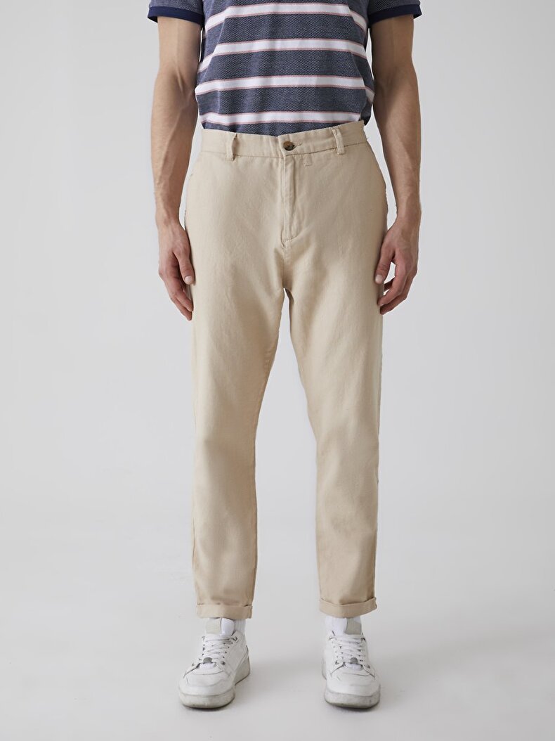 Linen Look With Pockets Beige Trousers