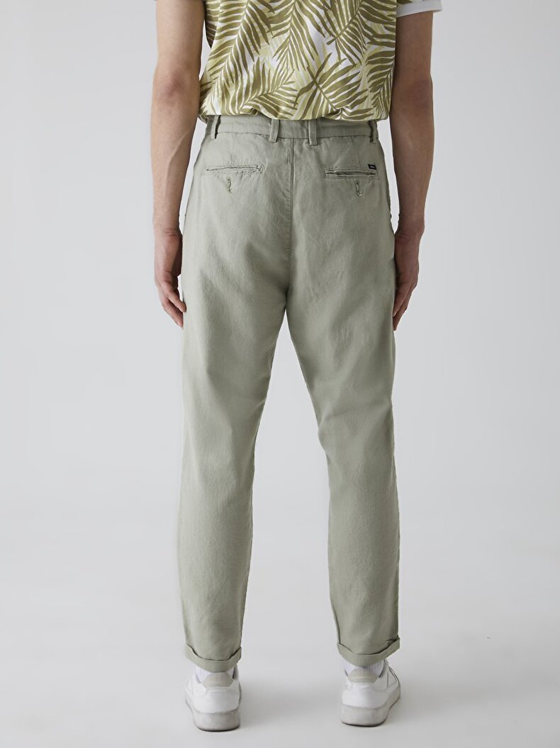 Linen Look With Pockets Green Trousers