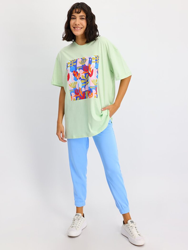 Oversized With Print Groen T-shi̇rt