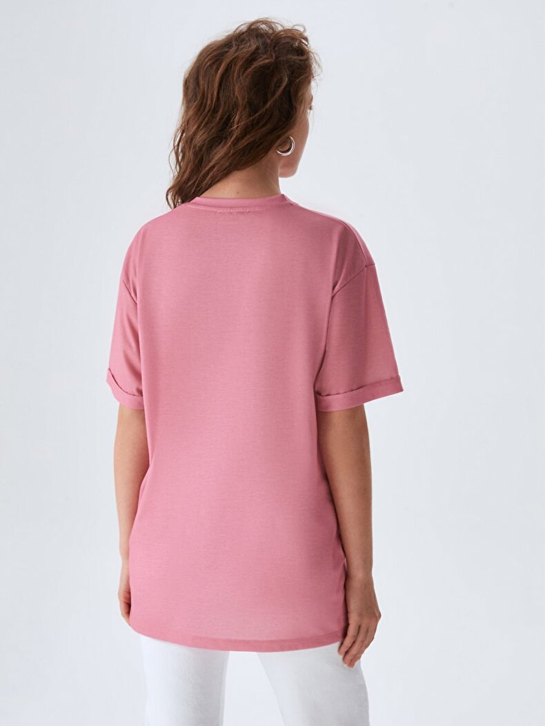 Oversized With Print Roze T-shi̇rt