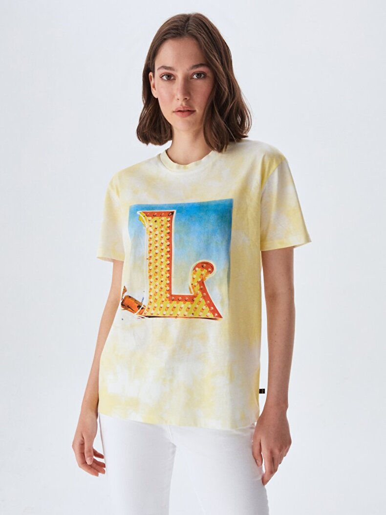 Vintage Look Pattern With Print Yellow T-shirt