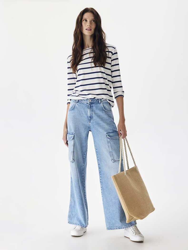 Striped Print Weiss Sweatshirt