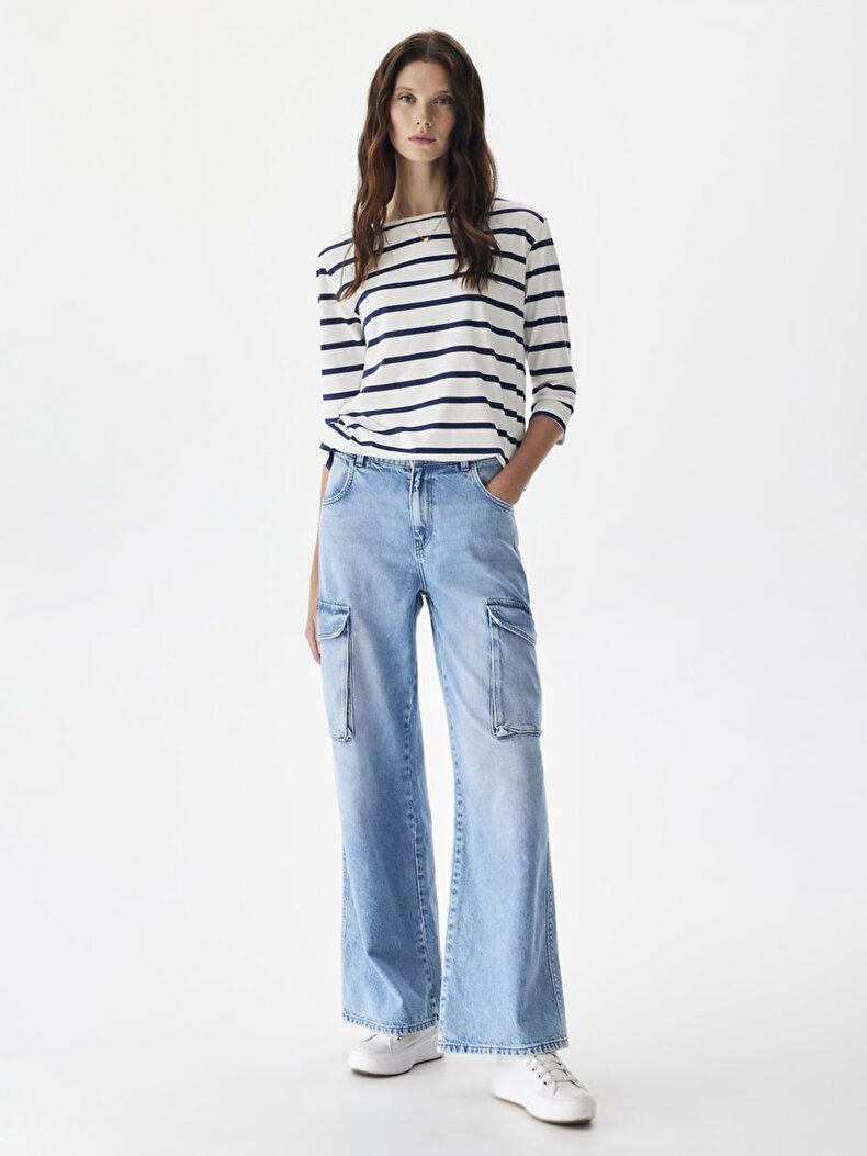 Striped Print Weiss Sweatshirt
