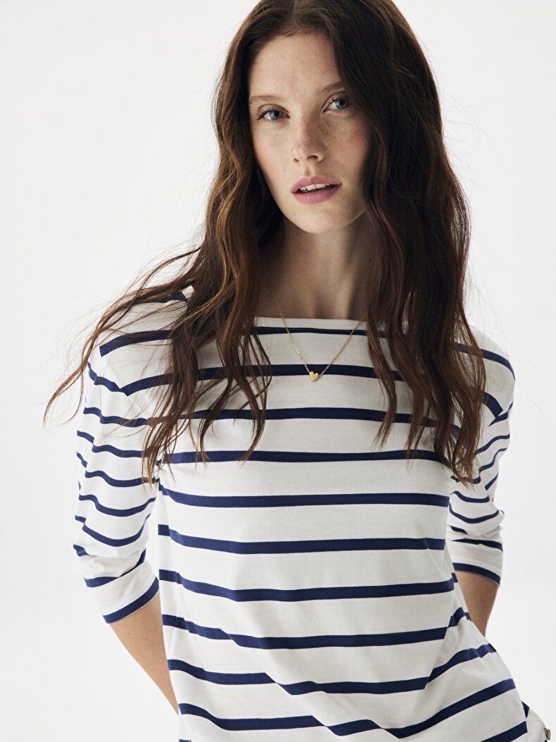 Striped Print Weiss Sweatshirt