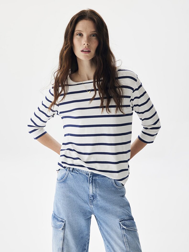 Striped Print Weiss Sweatshirt