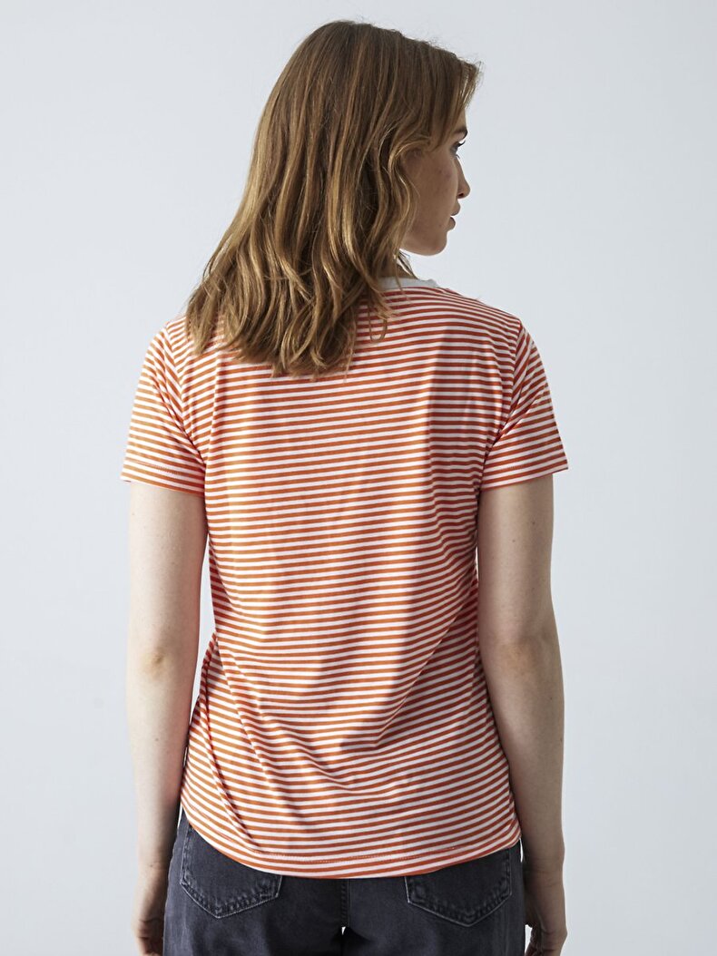 V-neck Striped Print T-shirt