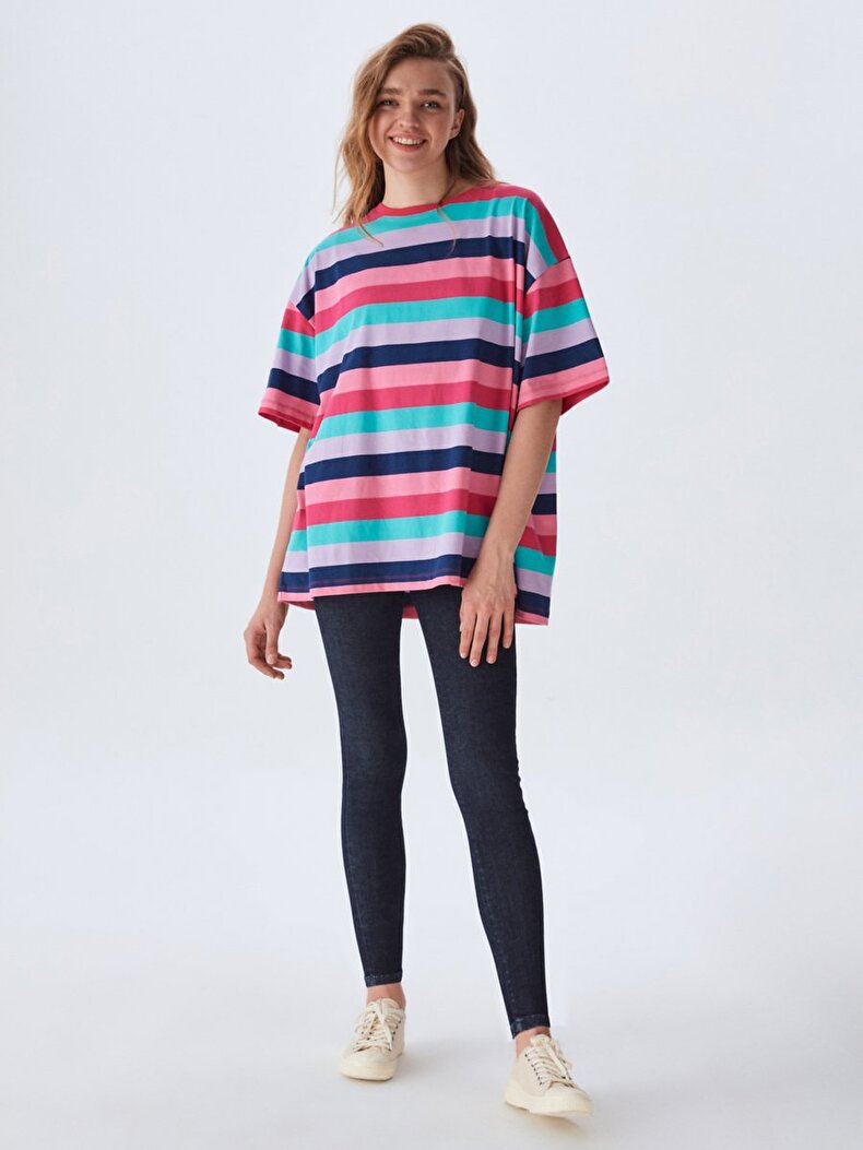 Oversized Multicolor Thick Striped Print Multicolor T-shirt