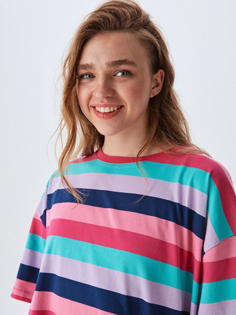 Oversized Multicolor Thick Striped Print Multicolor T-shirt