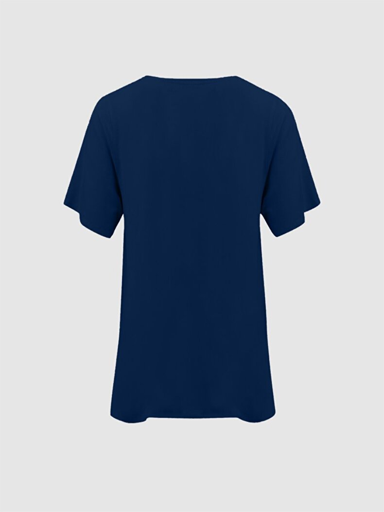 Crew Neck Comfortable Cut Donkerblauw T-shi̇rt