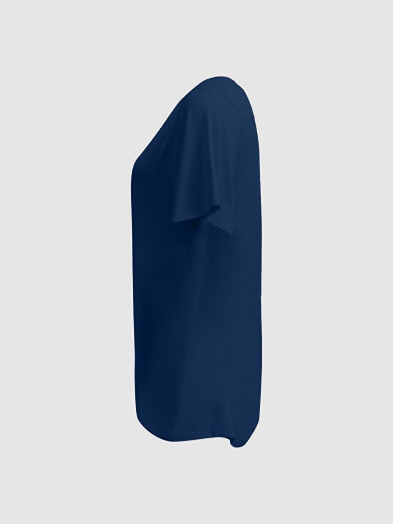 Crew Neck Comfortable Cut Donkerblauw T-shi̇rt