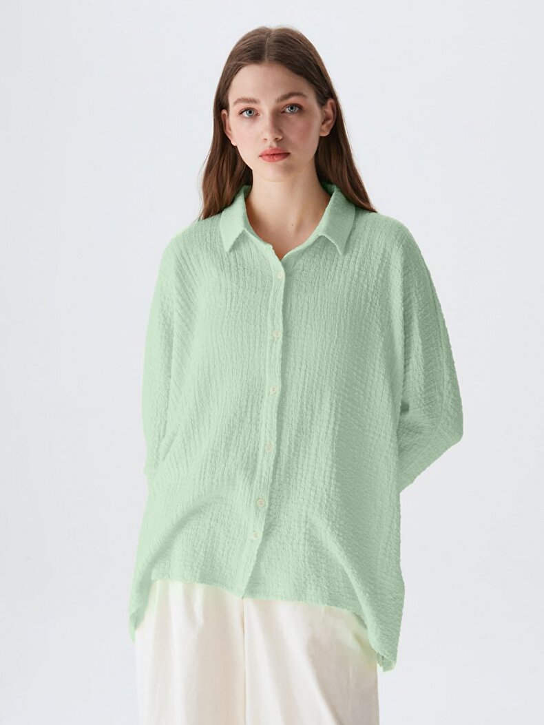Textured Comfortable Cut Groen Overhemd