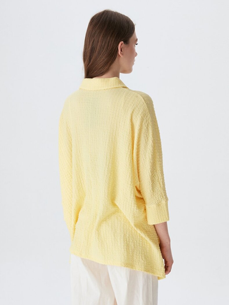 Textured Comfortable Cut Geel Overhemd