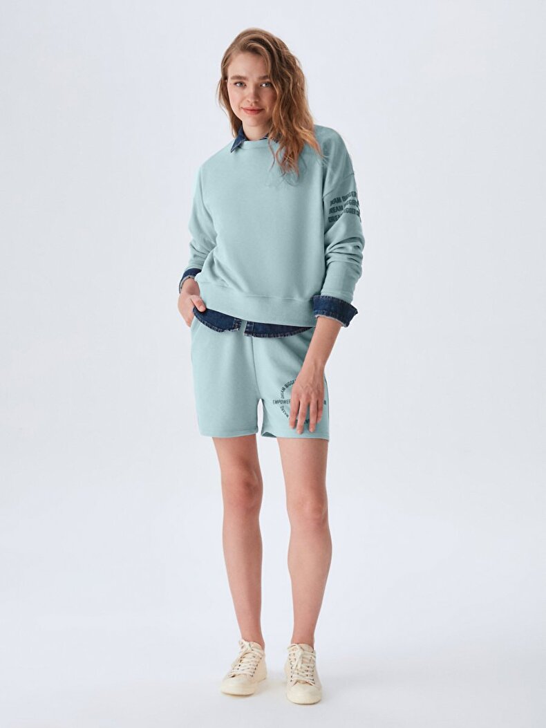 Embossed Print With Print Blue Sweatshirt