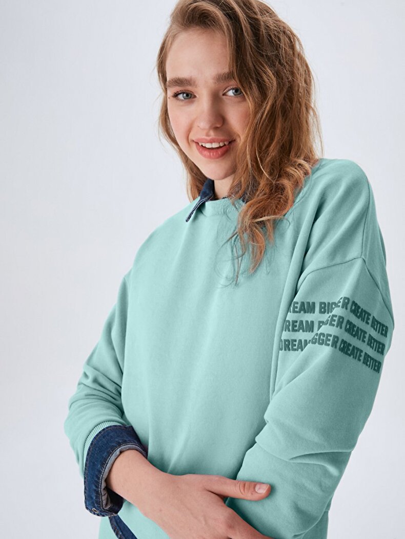 Embossed Print With Print Blue Sweatshirt