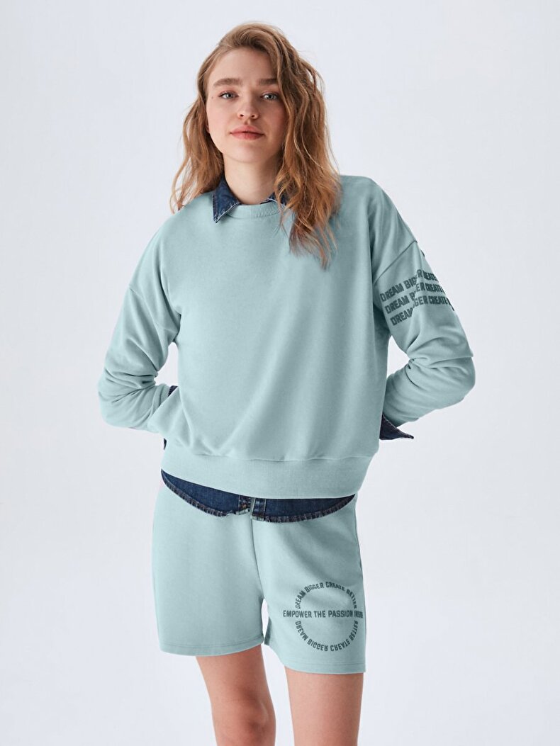 Embossed Print With Print Blue Sweatshirt