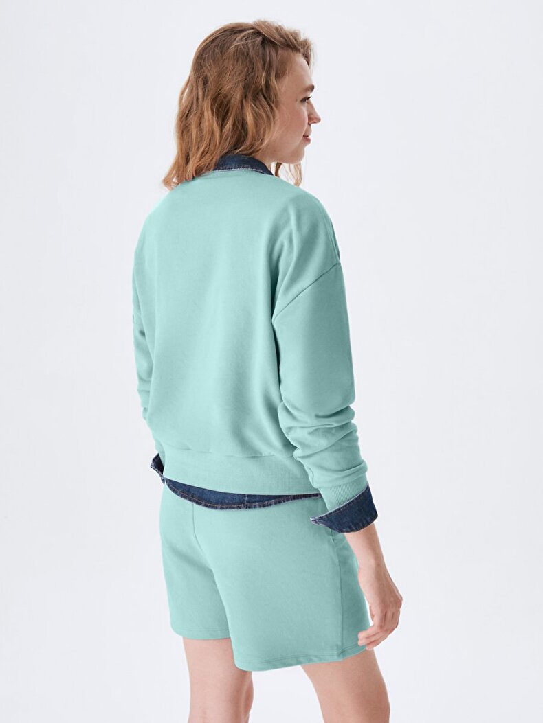 Embossed Print With Print Blue Sweatshirt