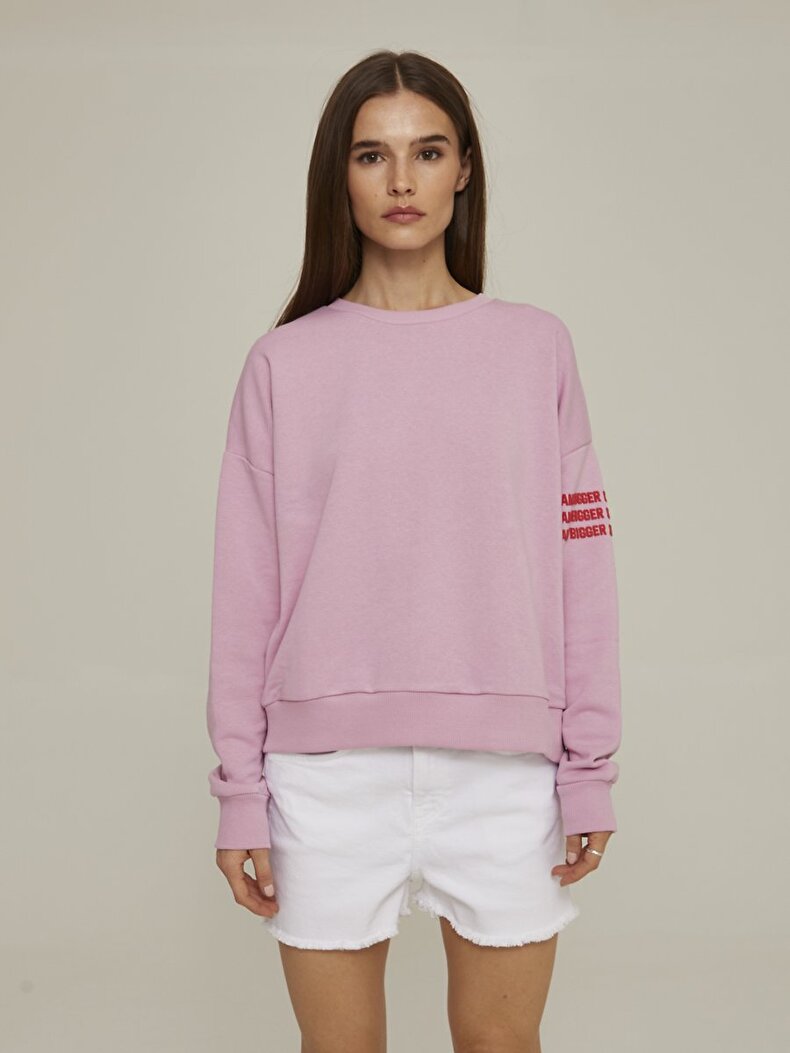 Embossed Print With Print Pink Sweatshirt