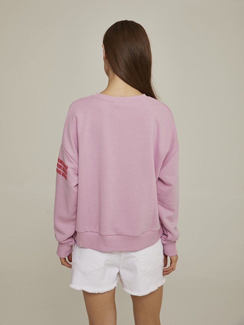 Embossed Print With Print Pink Sweatshirt