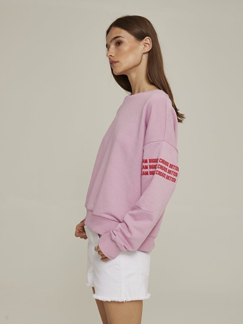 Embossed Print With Print Pink Sweatshirt