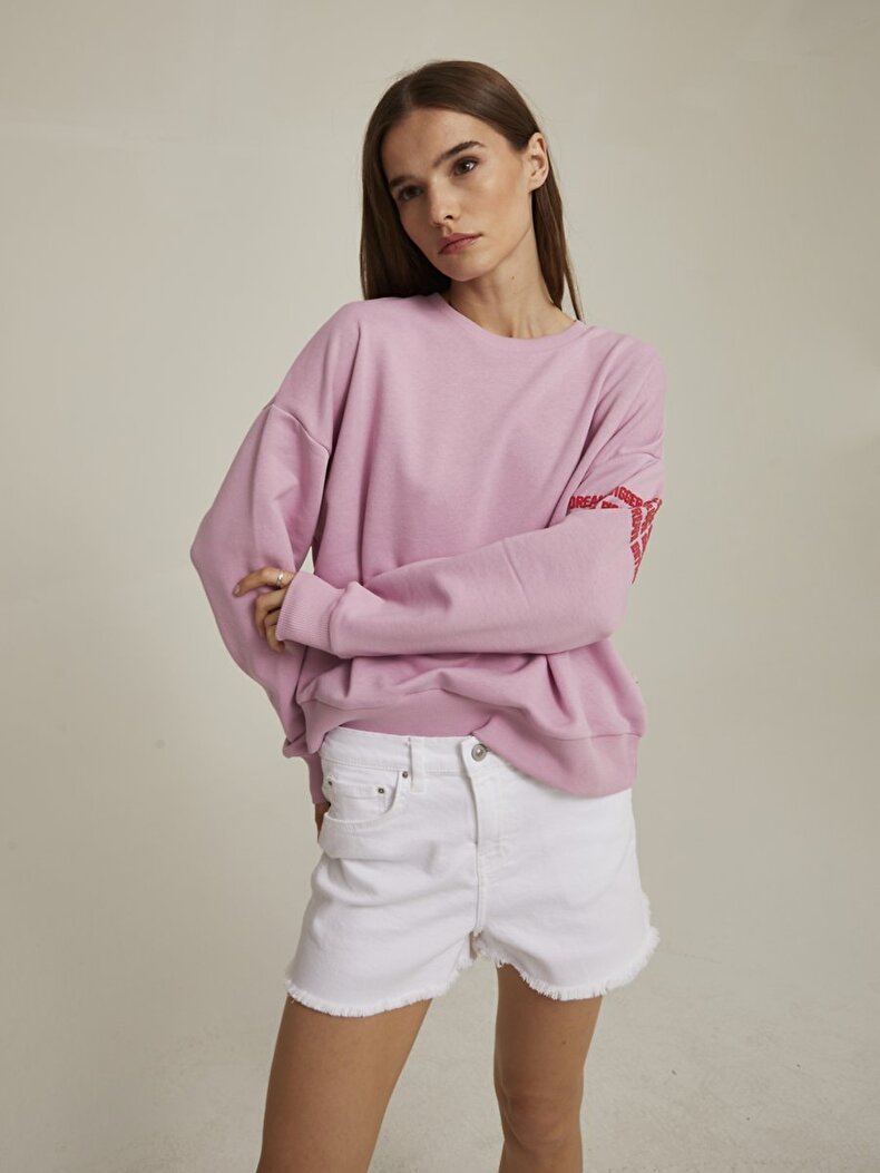 Embossed Print With Print Pink Sweatshirt