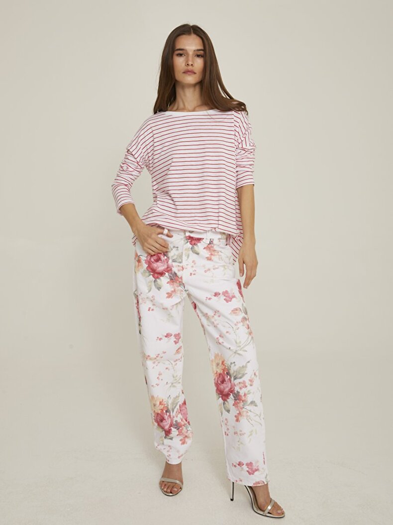 Striped Print Long Sleeve Rot Sweatshirt