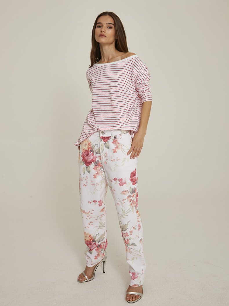 Striped Print Long Sleeve Rot Sweatshirt