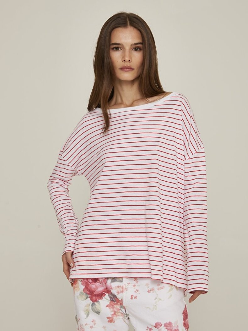 Striped Print Long Sleeve Rot Sweatshirt