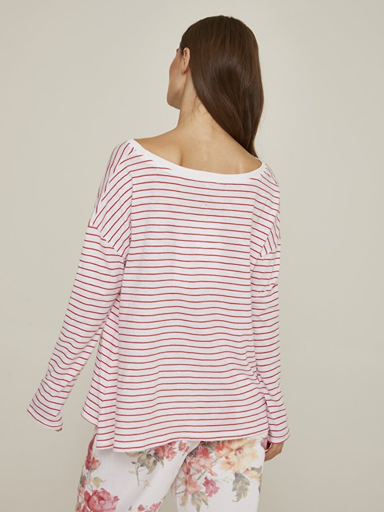 Striped Print Long Sleeve Rot Sweatshirt