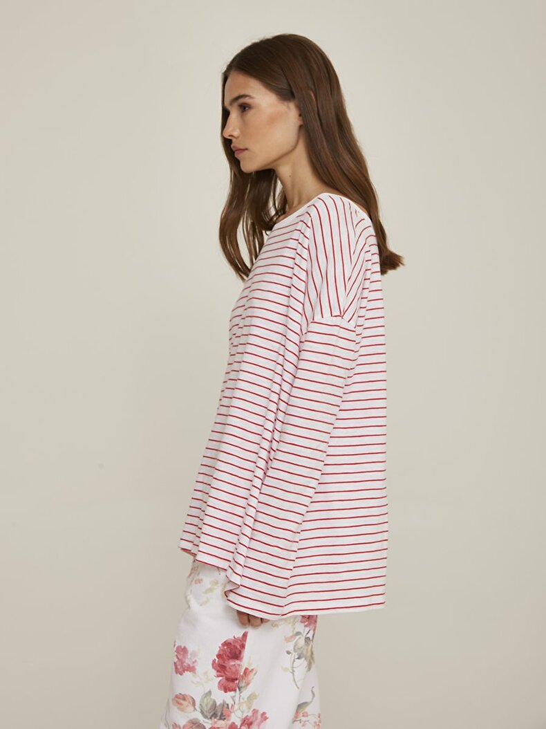 Striped Print Long Sleeve Rot Sweatshirt