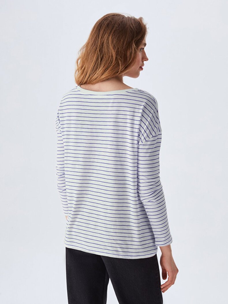 Striped Print Long Sleeve Dunkelblau Sweatshirt