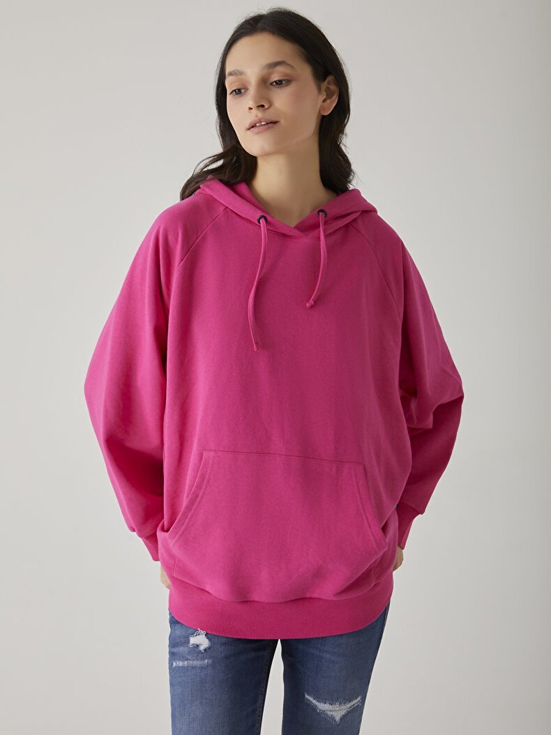 With Hood Pouch Pocket With Pockets Pink Sweatshirt