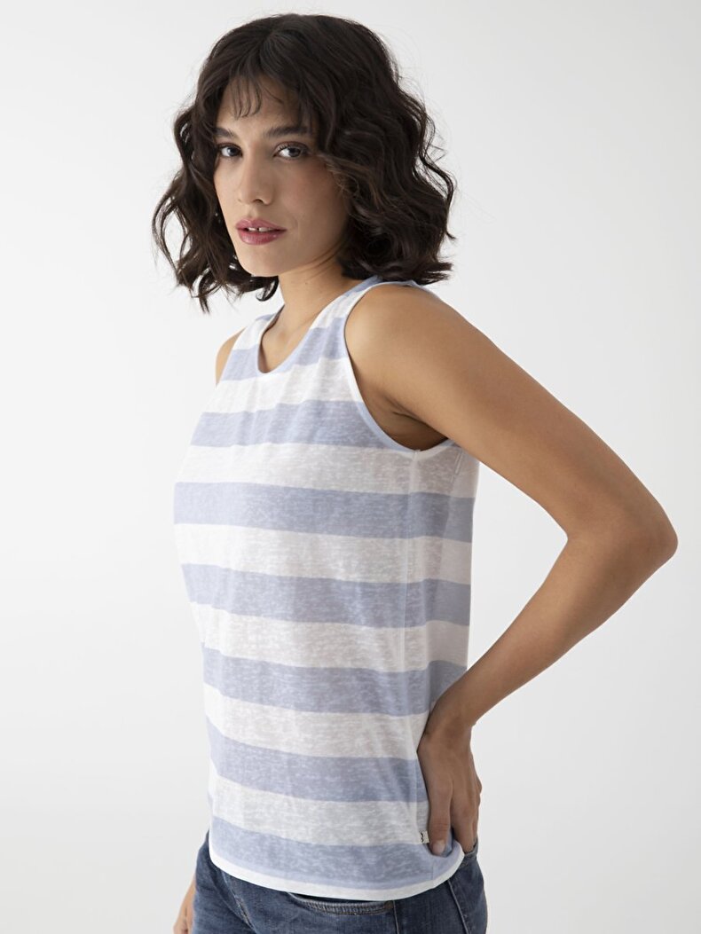 Striped Print Round Collar Unterhemd