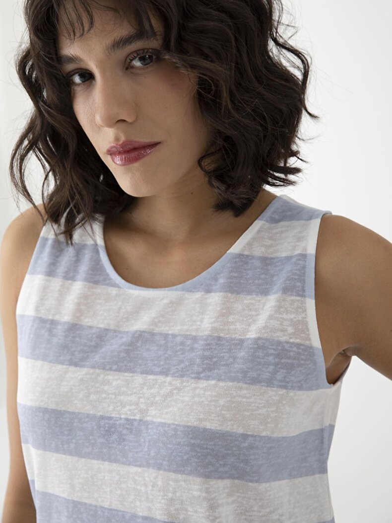 Striped Print Round Collar Unterhemd