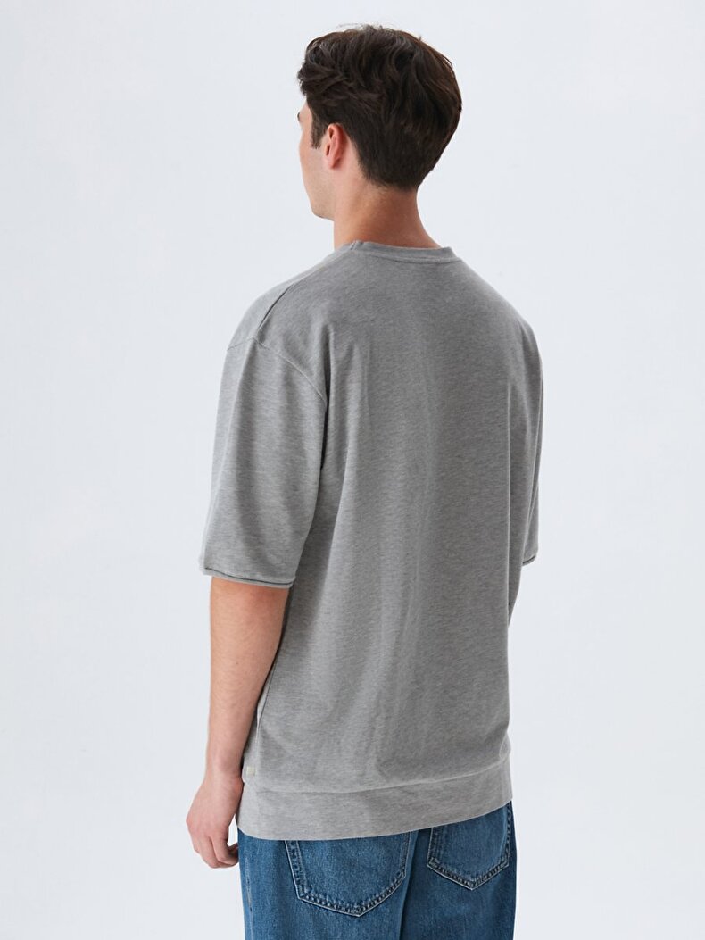 Contrast Denim With Patch With Pockets Grey T-shirt