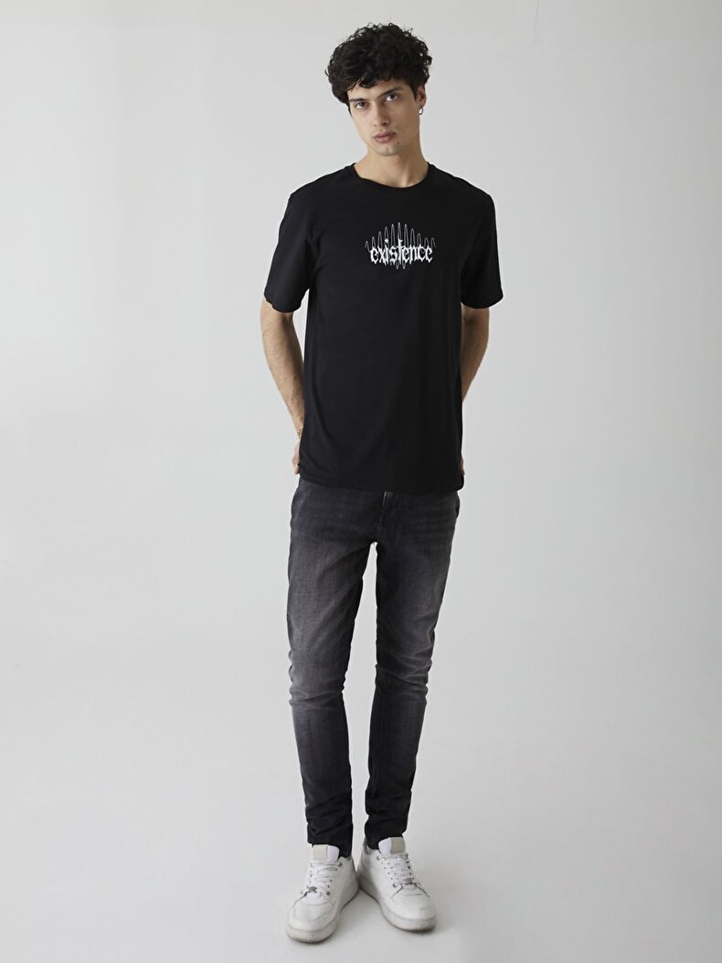 Contrast With Print Black T-shirt
