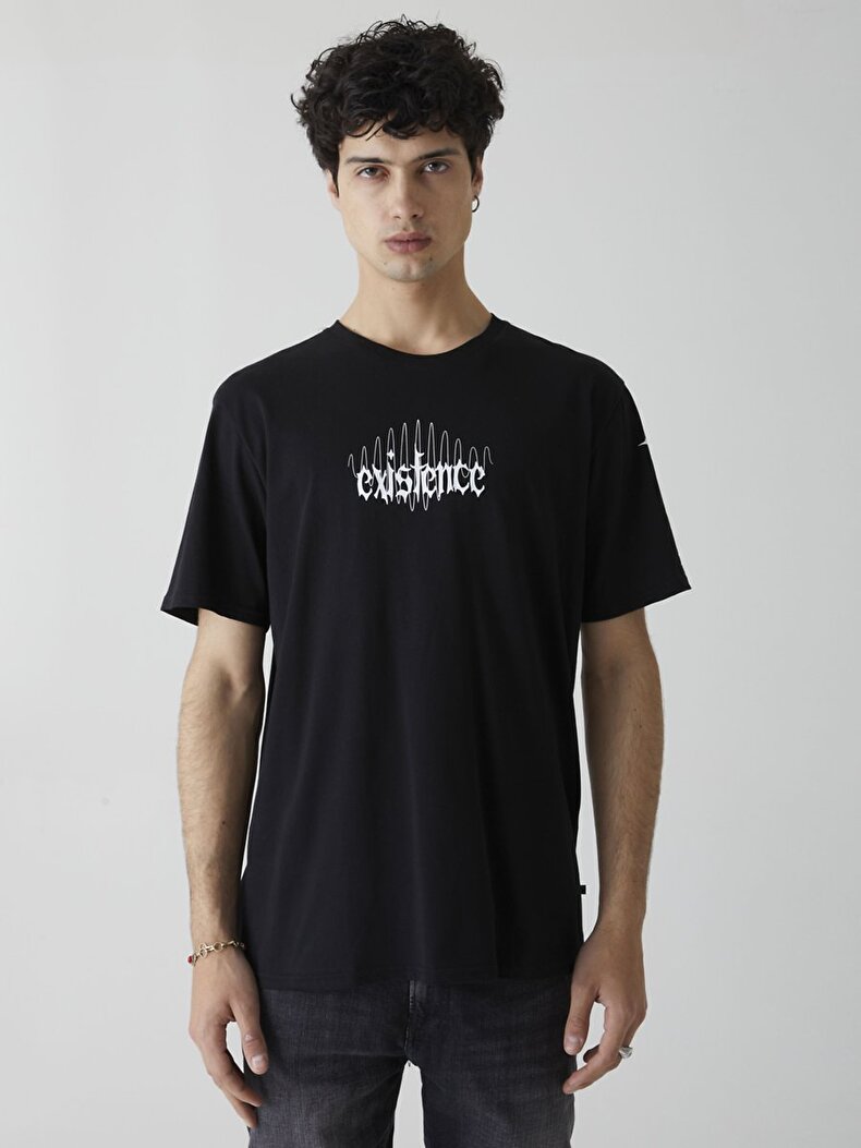 Contrast With Print Black T-shirt