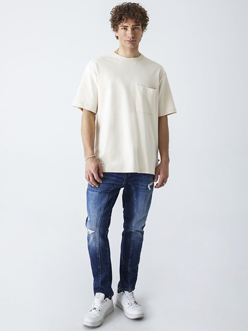 Comfortable Cut With Pockets Beige T-shirt