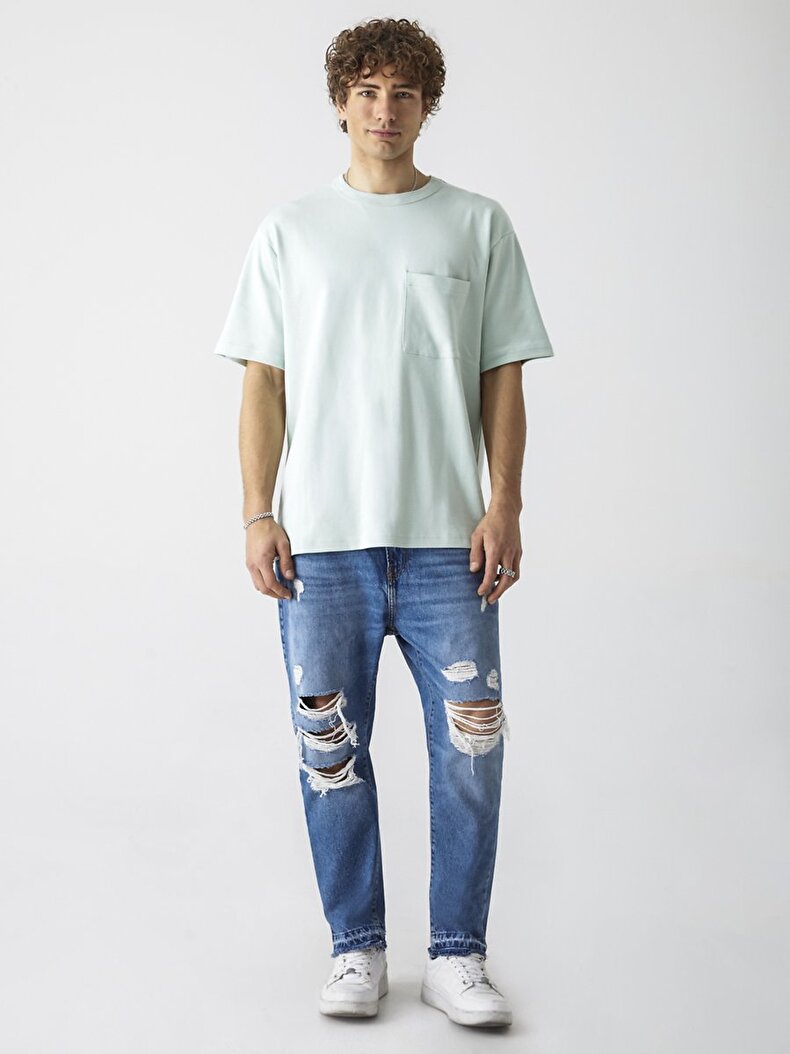 Comfortable Cut With Pockets Green T-shirt