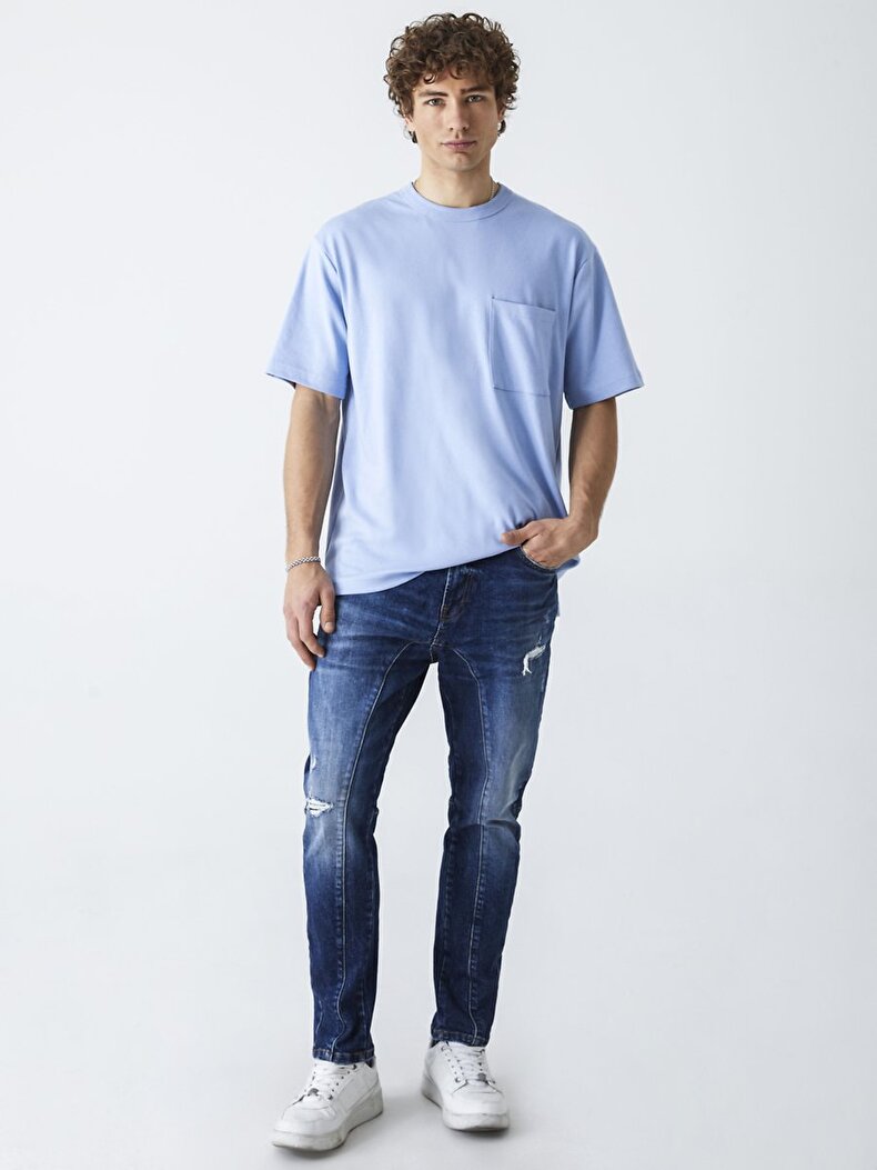 Comfortable Cut With Pockets Blue T-shirt