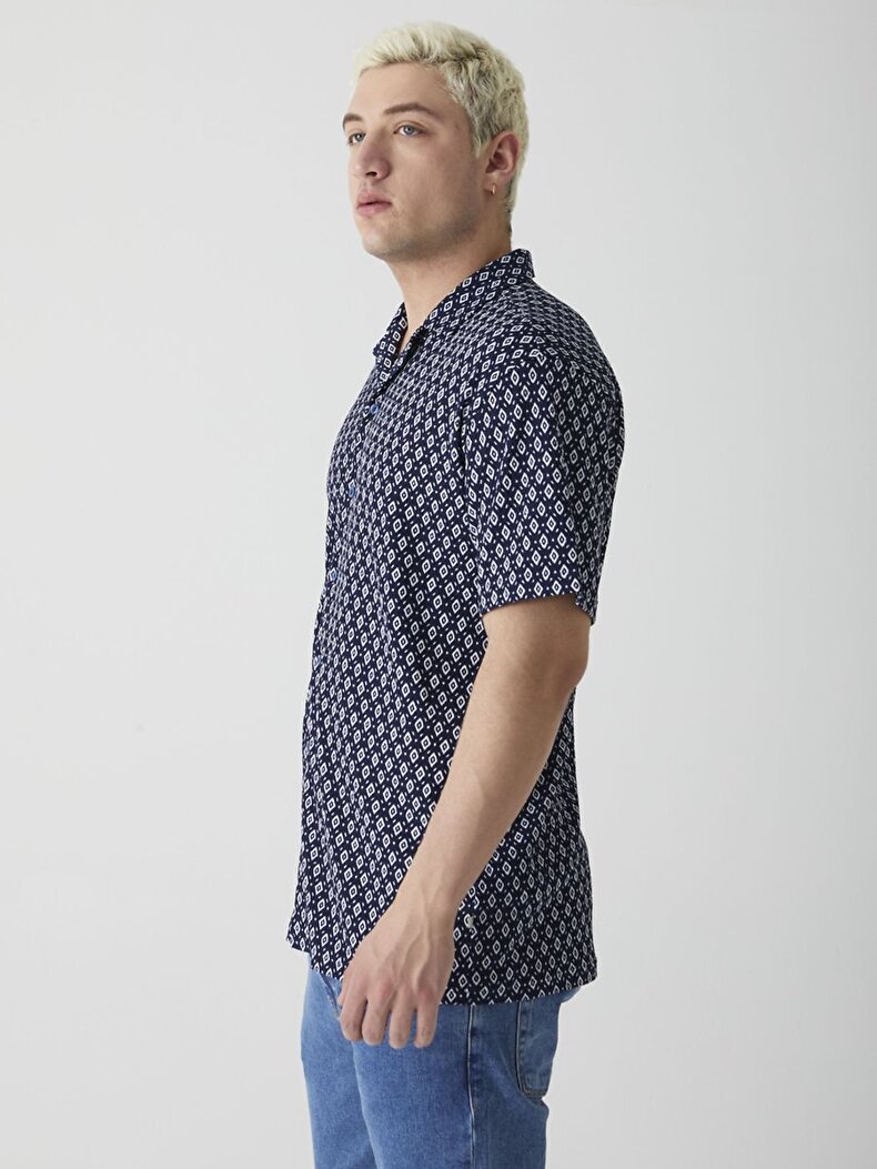 Pattern Textured Navy Shirt
