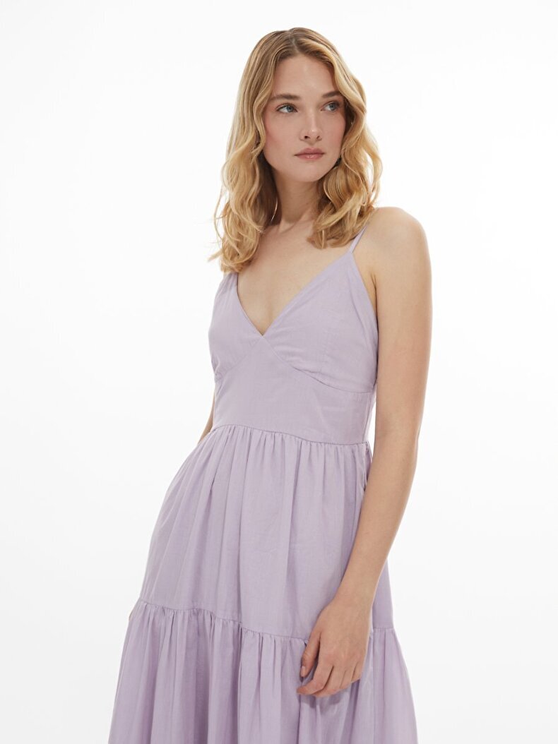 Poplin Midi Lila Elbise