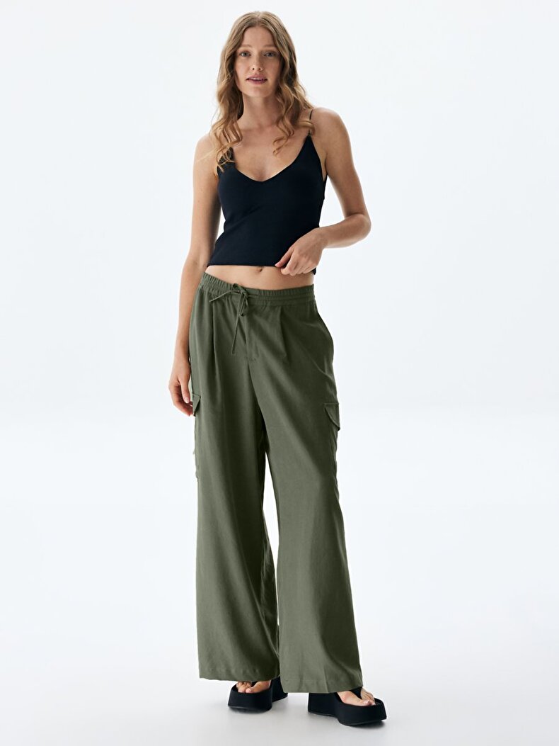 Waist Elastic Cargo Green Trousers