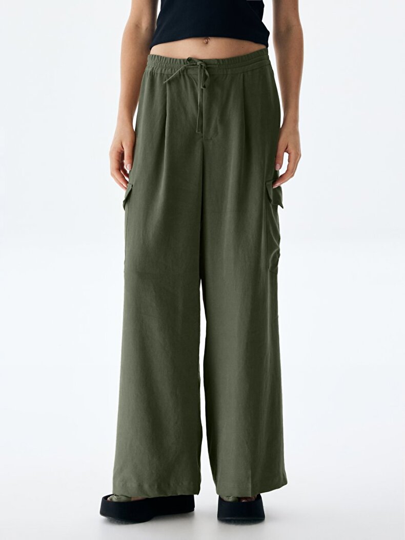 Waist Elastic Cargo Green Trousers