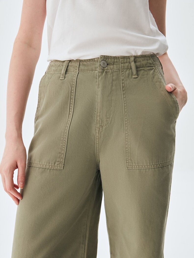 Yüksek Bel Geniş Paça Yeşil Pantolon