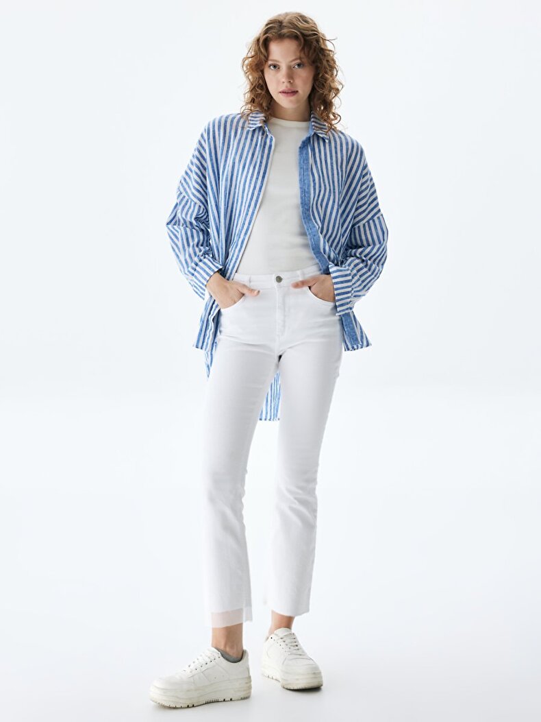 Striped Print Oversized Creme Hemd