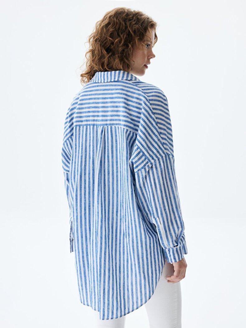 Striped Print Oversized Creme Hemd