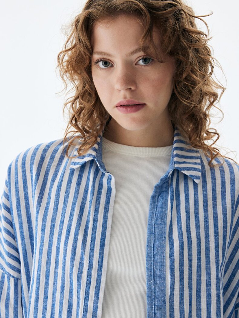 Striped Print Oversized Creme Hemd